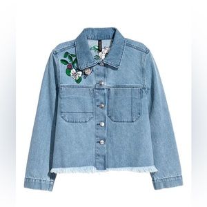 H&M Light Blue Denim Jacket with Floral Detail